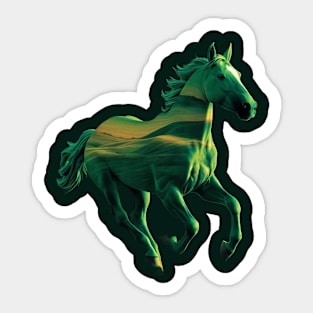 Green Horse in Mid-Gallop with Flowing Mane and Tail Artistic or Conceptual Rather than Natural Sticker